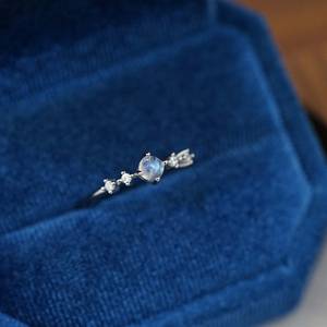 Blue Moonstone Rainbow Silver Vintage Engagement Cocktail <b>Ring</b> Handmade Featuring <b>Indian</b> Seller Pearl Diamond Third Party Fine - Product Image 4