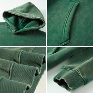 เสื้อฮู้ดดี้ผู้ชายสไตล์วินเทจ ล้างสีแบบ Stone Acid Wash พิมพ์ลายสกรีน ผ้าฝ้ายฟลีซเทอร์รี่ 100% เป็นมิตรกับสิ่งแวดล้อม กันน้ำ - Product Image 5