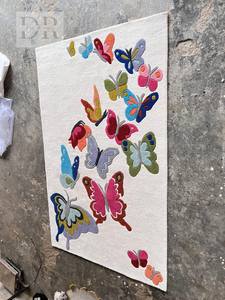 Butterfly White Wool Hand <b>Tufted</b> Kids' Playroom Safari Accent <b>Rug</b> Cartoon Animal Print Design Prayer Decorative Gift - Product Image 4