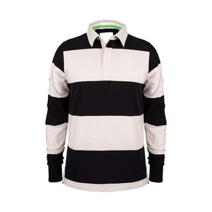 Camiseta de Rugby Personalizada, Transpirable, Estampada, Talla Grande, 100% Poliéster, Secado Rápido y Antibacteriana, Diseño de Rayas Blancas y Negras - Product Image 1