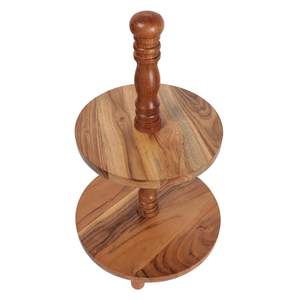 Bandeja redonda de madera de 2 niveles para decoración rústica de cocina, herramientas para pasteles, para exhibiciones de fiestas y centros de mesa - Product Image 3