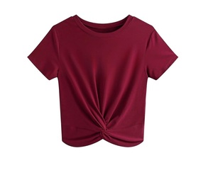 T-shirts courts pour femmes, style hip-hop, logo personnalisé, écologiques, anti-froissement, décontractés d'été, manches courtes, col rond, devant torsadé, bouton - Product Image 3