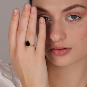 Most Selling Natural Black Onyx Pear <b>Ring</b> Trendy 18K Gold Plated Wedding <b>Ring</b> <b>for</b> Women & <b>Girls</b> Available Inexpensive Price - Product Image 6