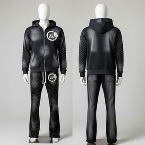 Conjunto Deportivo de Alta Gama para Hombre, en Algodón Puro, con Cierre Personalizado, Estilo Urbano Retro, Apliques Bordados y Pedrería Termoadhesiva - Product Image 1