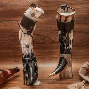 Cuerno Vikingo Artesanal para Beber con Soporte Metálico, Jarra Nórdica para Cerveza o Sidra, para Decoración Medieval y Uso en Bares - Product Image 6
