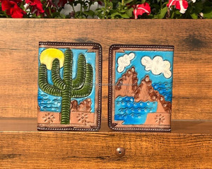 Cartera de mujer de cuero tallado hecho a mano con estampado de Cactus único, monedero para tarjetas de crédito, accesorios para pasaporte, cartera - Product Image 5