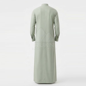 Thobe arabe simple, tenue musulmane traditionnelle, col montant, manches longues, décontracté, en coton respirant, léger, confortable, pour usage quotidien - Product Image 5