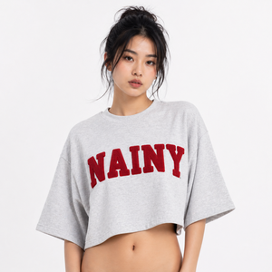 New Arrival <b>Y2K</b> Drop Shoulder Custom Women Crop <b>Top</b> Towel Embroidery Loose Short Sleeve Round Neck T-shirt Casual women's Shirt - Product Image 1