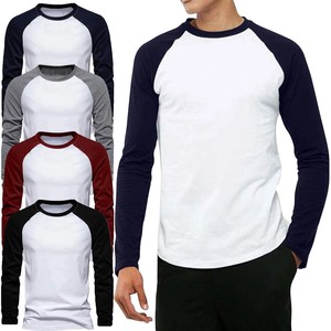 T-shirt à manches longues de baseball contrasté pour homme, haut décontracté 100% coton - Product Image 1