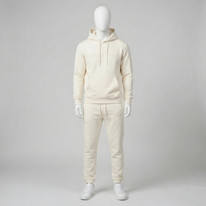 <b>Mens</b> Off White Hoodie Tracksuit Set Minimal Tone On Tone <b>Pullover</b> Sweatshirt Jogger Pants Sportswear Gym Training Activewear Set - Product Image 1