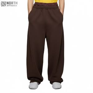 Custom Streetwear Baggy Fit Double <b>Waist</b> Wide Leg Drawstring Fleece Cotton <b>Men</b> Sweatpants Work <b>Trousers</b> Winter <b>Trousers</b> <b>Men</b> - Product Image 1