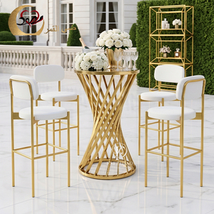 Modern Luxury Rose Gold Stainless Steel Glass Top Durable Easy Clean Commercial Cocktail High <b>Bar</b> Tables Chairs for Home <b>Bar</b> - Product Image 1