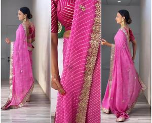 Ropa de fiesta de diseño elegante, Color rosa, la mejor calidad, Georgette, impresión Digital, Gota Pati, papel que funciona al por mayor, India - Product Image 2