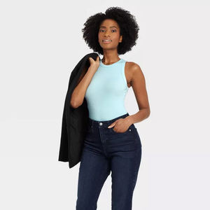 Débardeur en tricot de club sans manches court pour femmes, côtes personnalisées, col rond multicolore, débardeur court bleu sexy pour femmes - Product Image 3