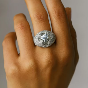 VVS HipHop Luxury Oval Halo Moissanite Diamond <b>Ring</b> Pave Setting <b>Silver</b> Statement Engagement Gift - Product Image 1