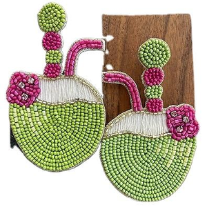 Boucles d'oreilles pendantes perlées multi-roses vibrantes avec broderie à la main unique - Product Image 4