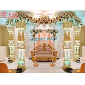 Mandap para salón de banquetes de boda, decoración de Ceremonia de boda india, elegante, Blanco tallado, increíble - Product Image 1