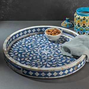 ถาดเสิร์ฟทำจากไม้ทรงกลมประดับมุกสุดหรูสำหรับใช้ในบ้าน - Product Image 3