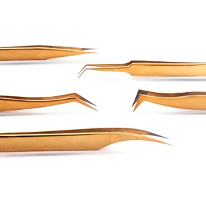 Pinces à épiler pour extensions de cils en acier inoxydable couleur or, légères, haute précision, non corrosives - Product Image 4