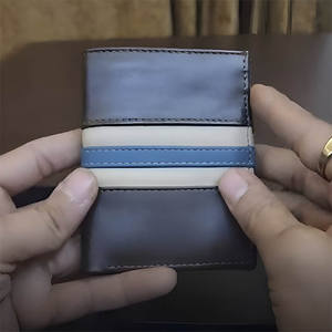 Portefeuille en cuir véritable de qualité supérieure pour homme avec bande contrastée bleue et crème, plusieurs emplacements pour cartes, poche à monnaie - Product Image 1