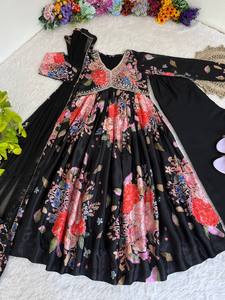 Último diseñador Pure Chinon Silk Printed Work Anarkali Kurti Set por FabZone - Product Image 2