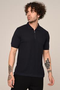 T-Shirt tricoté 100% coton de luxe pour hommes au crochet classique pour Polo quart fermeture éclair solide à manches courtes été décontracté classique noir - Product Image 6