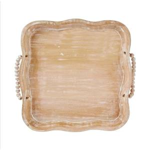 Bandejas de madera hechas a mano de alta calidad Bandeja de madera de mango para servir y decoración Uso Bandeja de forma redonda irregular con asas de cuentas - Product Image 3