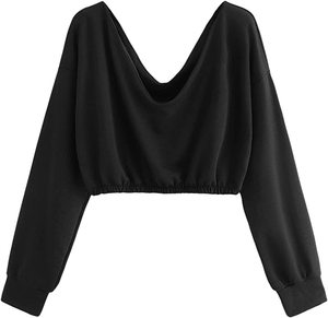 Sudadera Corta de Punto para Mujer, Talla XS, Casual, de Verano, con Forro de Jersey, Cuello en V Profundo, Antiarrugas, Transpirable, de Manga Larga - Product Image 1