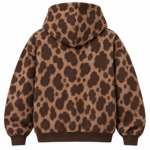 Custom Mens Oversized Brown Spotted Zip Hoodie Heavyweight Fleece Streetwear <b>Sweatshirt</b> Private Label OEM Manufacturer - Product Image 4