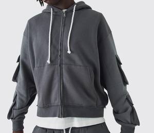 Vente chaude Hiver Logo Personnalisé Poids Lourd 450 GSM 100% Coton Fermeture Éclair Haute Qualité Manches Latérales Poche Surdimensionné Hoodies - Product Image 2