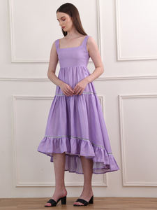 Women's Cotton Blend Sleeveless Midi/Below knee Solid Hemline <b>Fit</b> and Flare <b>Dress</b> - Product Image 2