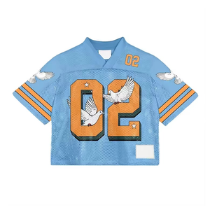 Gran oferta, camiseta cuadrada de gran tamaño con sublimación, Camiseta holgada de fútbol americano con cuello en V, ropa de calle de fútbol Retro, malla hecha - Product Image 1