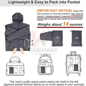 Veste matelassée pour hommes avec capuche Manteau d'hiver léger et compressible avec tissu résistant à l'eau et fermeture éclair Garage Bulk Custom - Product Image 2