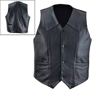 Gilet de motard robuste gilet en cuir de vachette uni sans lacets latéraux automne vêtements d'extérieur toile tissu gilets en gros - Product Image 6