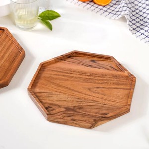 Petit plateau de service en bois octogonal Plateau en bois d'acacia Assiette décorative de présentation des aliments Plateau de service à dessert apéritif rustique - Product Image 3