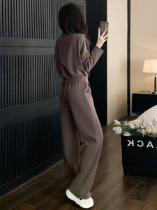 Conjunto Deportivo de Mujer, Corte Regular, 100% Algodón, Transpirable, con Sudadera con Capucha y Pantalones Deportivos, Diseño Acampanado de Alta Calidad con Patrón Liso para Invierno - Product Image 3