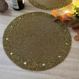 Handmade beaded <b>placemat</b> tablemat inch burgundy <b>red</b> bead charger plate - Product Image 3