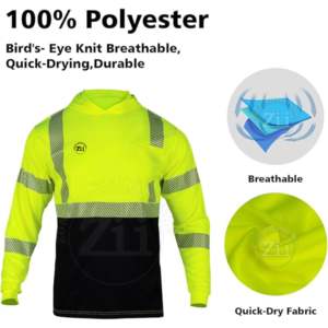 Hi Vis Yellow Black Work Hoodie Worker Reflective Fluorescente Safety Class 3 Reflective Thermal Hoodie con bolsillos en el pecho - Product Image 4
