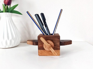 Handcrafted Wooden Airplane Pen Holder, <b>Walnut</b> <b>Desk</b> Organizer, Unique <b>Office</b> Decor - Product Image 6