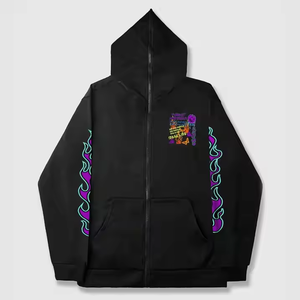 Sweat à capuche intégral zippé coupe droite, effet vieilli vintage, style streetwear, 100% coton molletonné/éponge française, séchage rapide, respirant, vente en gros - Product Image 4