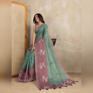 Sari de Seda Anmol Estampado Floral Verde Azulado Premium, Solo Tienda GG-457, Gran Venta, Estampados Florales, Lugar Preferible: Limpieza - Product Image 6