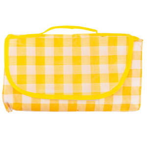 <b>LARGE</b> PICNIC BLANKET TOURIST BEACH WATERPROOF <b>MAT</b> PICNIC YELLOW CHECKED - Product Image 2