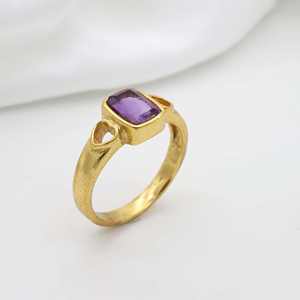 Wholesale <b>Amethyst</b> Faceted Rectangle <b>Ring</b> 18K <b>Gold</b> Brass Plated Religious Style Gemstone Jewelry for Gifts Anniversaries - Product Image 4