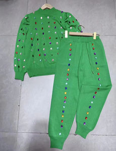 Pulls en tricot à perles de couleur arc-en-ciel, sweat-shirts en cristal avec strass, pantalons à paillettes, ensemble de survêtement d'hiver 2 pièces personnalisable - Product Image 3