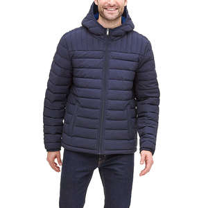 <b>Men's</b> Elegant Breathable Puffer Jacket Detachable Hood Quilted Insulation <b>Belted</b> Waist Canvas Fabric Stand Front Plain Dyed - Product Image 1