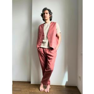 Chaleco y chaleco de lino de terracota vietnamita para novio - Product Image 2