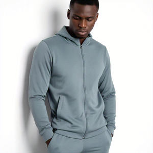 Manufacturers OEM Drop Shoulder Plain Heavyweight 500gsm French Terry Fleece <b>Jacket</b> Men's Zip up Hoodie Tracksuits for Men - Product Image 5