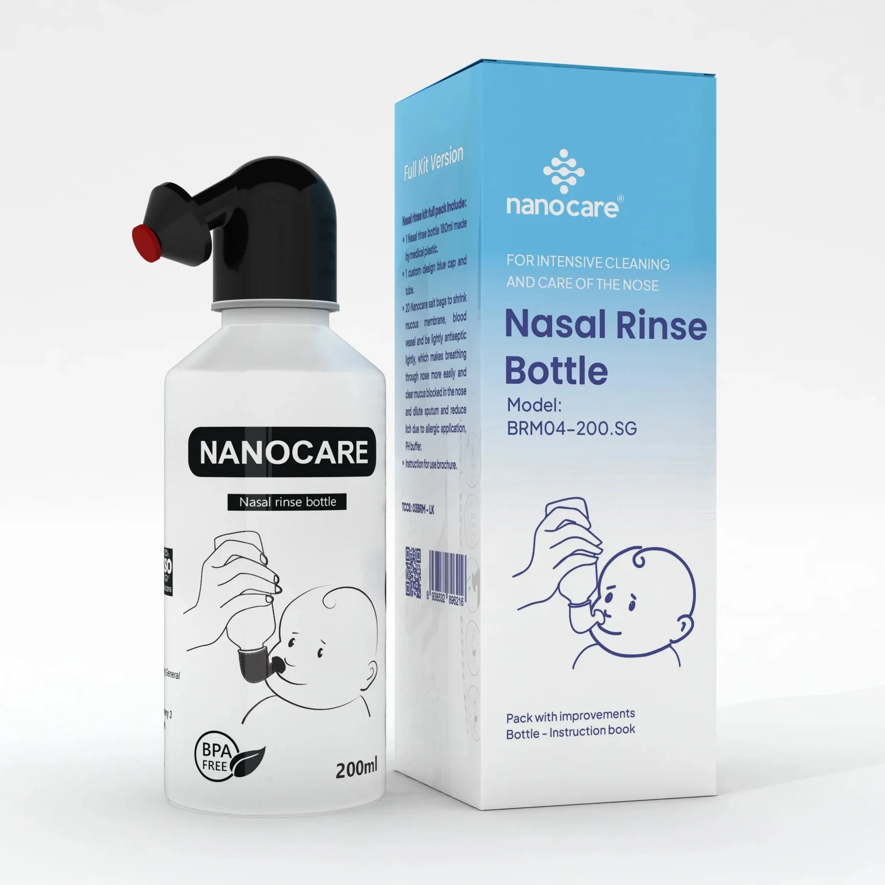 NANOCAREクリーナー鼻洗浄ボトル200mlフルボックスソルトセット鼻洗浄用卸売