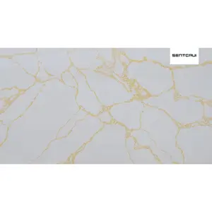 Centurymosaic Wholesale White Calacatta Artifical With Gold Veins Quartz Stone Slab For Countertops