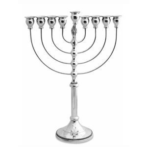Candélabre moderne de Hanoukka au fini argenté Design de luxe Menorah à 9 branches en aluminium moulé martelé pour décoration intérieure et cadeau - Product Image 6
